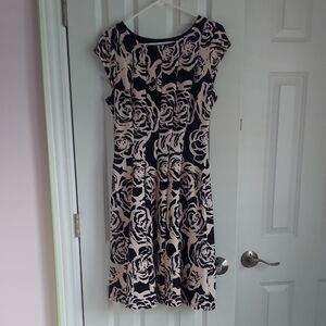 Elle Black and Cream Rose Midi Dress